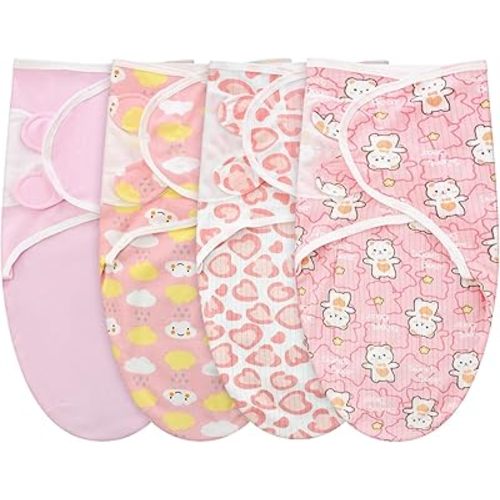 Newwiee 4 Pcs Preemie Baby Swaddle Wrap Adjustable Cotton Preemie Swaddle Blanket for Newborn Boys Girls(Classic Style,Fit for Preemies)