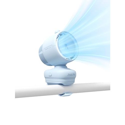JISULIFE Clip On Stroller Fan 2026-Baby Cool Helper: Smart 120° Auto Oscillation with 100 Speeds, 21H Super-Long Battery, Portable Baby Fan for Crib, Stroller & Bedroom, Gift for Moms-Blue