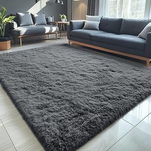 OLANLY 5x8 Machine Washable Large Area Rugs for Living Room, Bedroom, Soft Fluffy Shaggy Bedside Rug, Indoor Floor Carpet for Kids Girls and Boys, Dorms, Nursery, Home Decor Aesthetic, Grey