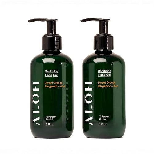 ALŌH Sanitizing Hand Gel 2-pack | Lemongrass + Aloe | 70% Alcohol Hydrating Hand Sanitizer Gel with Essential Oil, for Kids & Adults | 8oz Size Bottle (Set of 2)