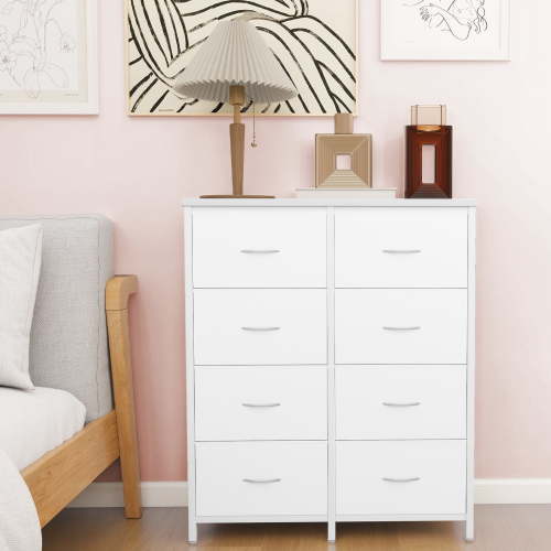 8 Drawers Fabric Dresser, Nightstand With Wide Chest Of Drawers,Storage Tower Storage Dresser Closet For Living Room, Bedroom, Hallway, White
