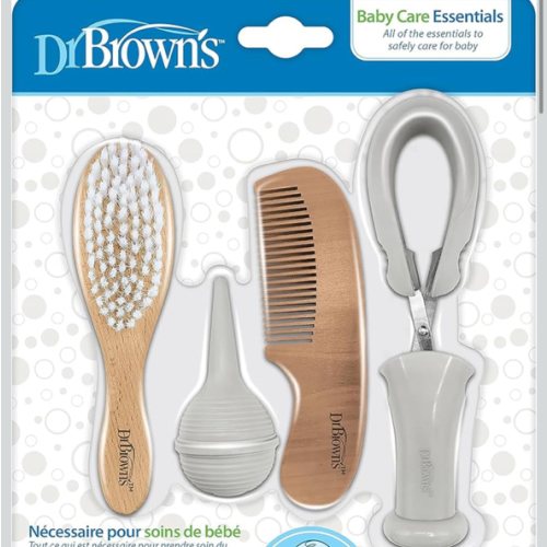 Dr. Brown's Baby Care Essentials Kit, Nail Scissors with Case, Nasal Aspirator, Cradle Cap Brush and Comb, BPA-Free