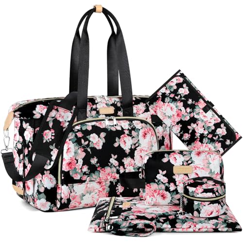 Diaper Bag Tote for Baby 7PCS, Large Mommy Bag with Portable Changing Pad | Multifunctional Hospital Bags for Labor and Delivery with Pacifier Case and Organizer Pouches,Travel Baby Bag for Boy Girl