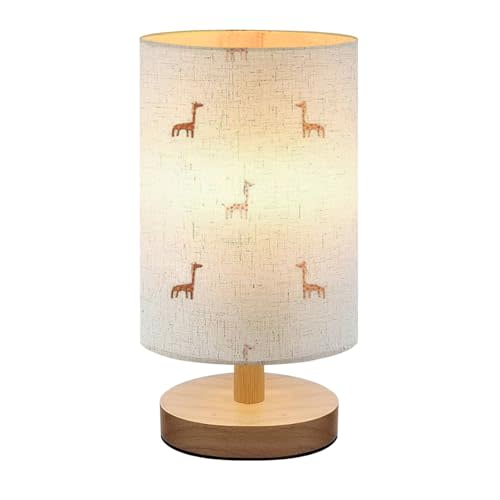Bedside Lamp for Bedroom, Cute baby giraffe small seamless pattern Hand drawn nursery animal Small Lamp, Linen Lampshade Table Lamp, Dimmable Nightstand Lamp with Woodbase for Living Room Office