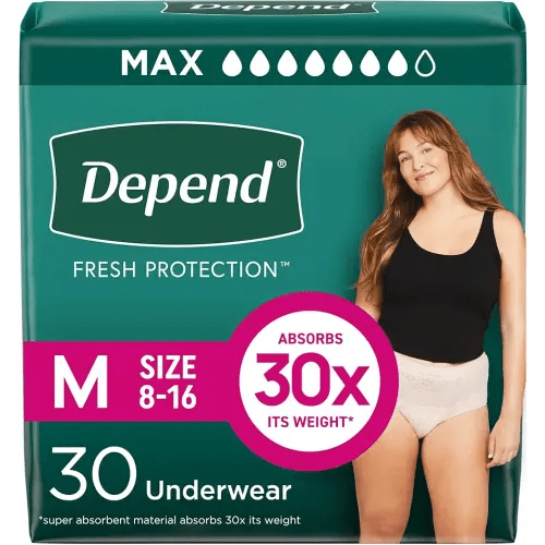 Depend Fresh Protection Adult Diapers, Incontinence & Postpartum Bladder Leak Underwear for Women, Disposable, Maximum, Medium, Blush, 30 Count, Packaging May Vary