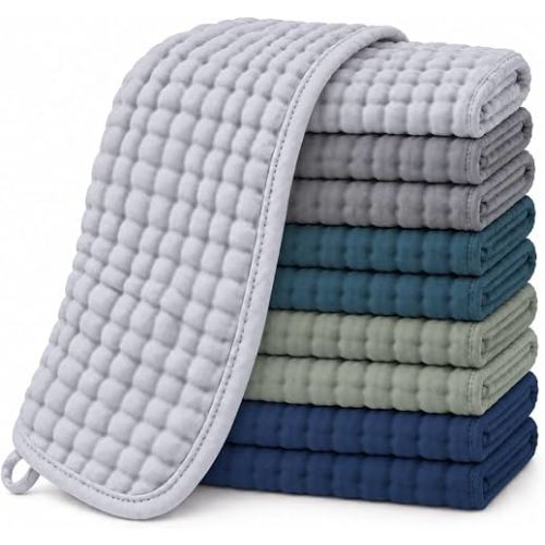HIPHOP PANDA 10 Pack 100% Cotton Muslin Baby Burp Cloths - Quick-Dry | Softness 20 x 10 In Pre-Washed Ultra Absorbent Baby Essentials Drool Rags for Newborn Girl - Gray Navy Fusion