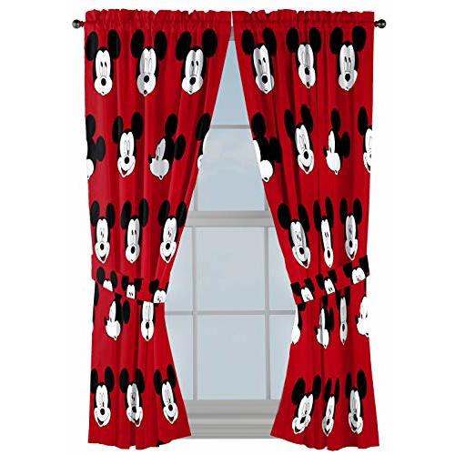 Jay Franco Kids Window Drapes - 4 Piece Curtain Set Includes 2 Tiebacks, Beautiful Bedding Room Décor and Easy Set Up, Red - Mickey Mouse, 63 Inch
