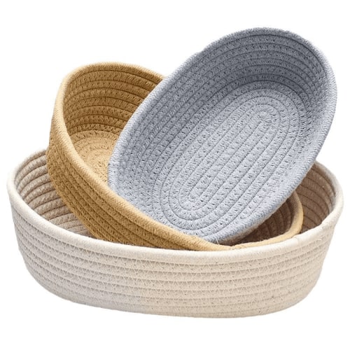 Set of 3 Woven Baskets, Cotton Rope Baskets Closet Storage Bins for Organization, Decorative Basket for Shelf Bathroom