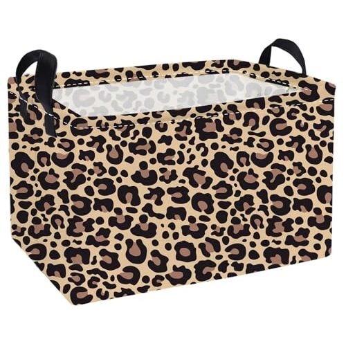 Essme Rectangular Leopard Print Baskets,Cute Basket with Handles for Room Decor, Book Bins,Shelf Basket.(New Leopard Print