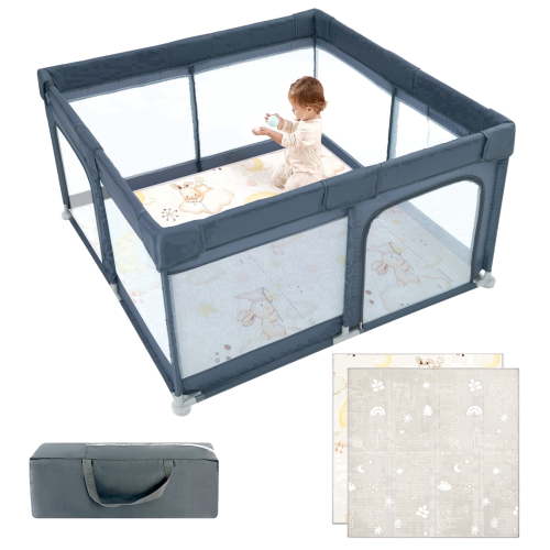 Joypony, Baby Playpen with Mat, 50x50 inches, Gray