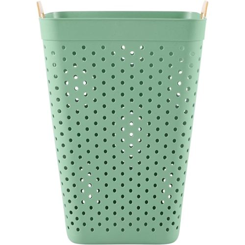 Plastic Laundry Hamper, Large Square, Flexible & Breathable, Carrying Handles, Sage Green