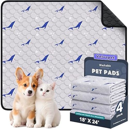 Washable Pee Pads for Dogs, 4 Pack Puppy Pads, Super Absorbent & Leakproof with Anti-Slip Bottom for Dog Training, Crates, Car, Pet Pee Pads, and Furniture Protection, 18"x24"