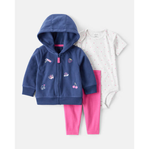 Baby Girl 3-Piece Art Print Jacket, Bodysuit & Pant Set - Blue/Pink - Carter's | Carter's