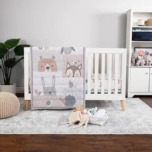 5-Piece Baby Nursery Bedding Set, Woodland EXPRESSIONS – Reversible Milestone Blanket, 2 Soft Crib Sheets, Plush Buddy & Storage Tote – Cozy & Stylish Baby Essentials – Perfect
