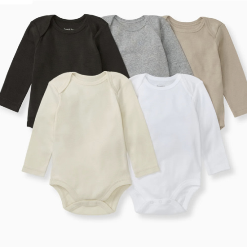 Solid Organic Cotton Long Sleeve Baby Bodysuits 5 Pack - Ash