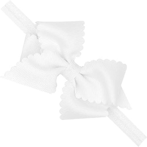 Wee Ones Girls' Extra Small Scalloped Edge Grosgrain Bowtie on Matching Elastic Band, White, 2