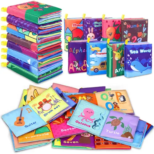 Baby Bath Books, Nontoxic Fabric Soft Baby Cloth Books, Early Education Toys, Waterproof Baby Books for Toddler, Infants Perfect Shower Toy, Kids Bath Toys Birthday Gift (Pack of 8)