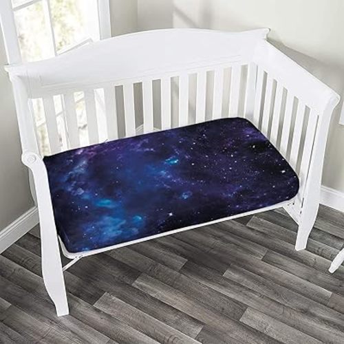 Decorative Crib Sheet,Sky Microfiber Silky Soft Toddler Mattress Sheet Fitted,28"x 52"x 8", Space Night Time Universe Stars Print Baby Sheet, for Baby or Toddler Bed Nursery, Purple Blue Black