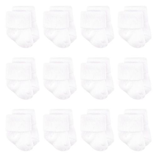 Luvable Friends Basics Infant Baby Cozy Terry Baby Sock 12-Pack, Cloud White, 6-12 Months