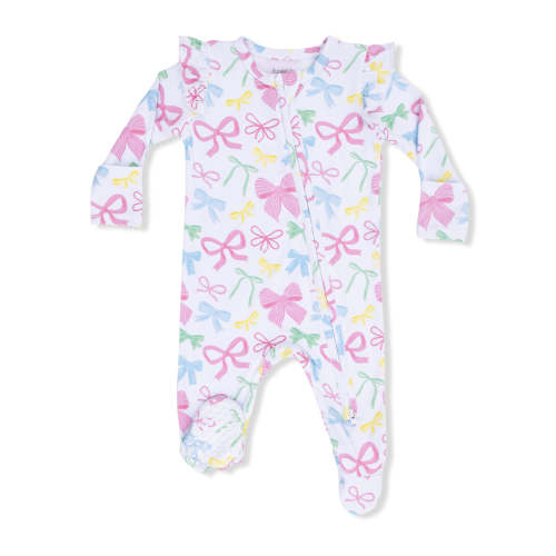 2-Way Zip Ruffle Sleeve Footie, Sweet Bows