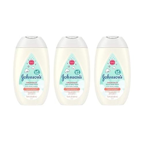 Johnson's CottonTouch Newborn Baby Face and Body Lotion, Hypoallergenic Moisturization for Baby's Skin, Made with Real Cotton, Paraben-Free, Dye-Free, 13.6 fl. oz, Pack of 3