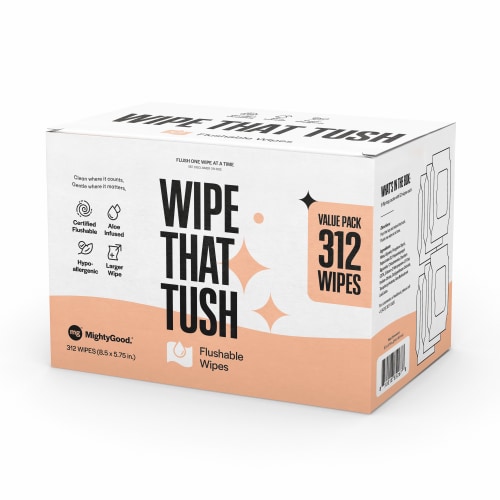 Wipe That Tush Flushable Wipes Value pack - Fragrance Free - 6 packs of 52, 312 Total