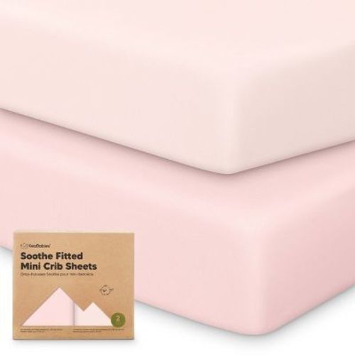 KeaBabies Mini Crib Sheets for Baby Girl, Boy, 2-Pack Soothe Pack and Play Sheets Fitted, 38x26 Organic Pack N Play Mattress Sheet (Mist Rose)