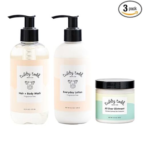 TUBBY TODD 3-Step Baby Bath & Skincare Routine - The Regulars Bundle - 8.5oz Baby Shampoo and Body Wash, 8.5oz Everyday Lotion & 3.5oz All Over Ointment - Fragrance-Free