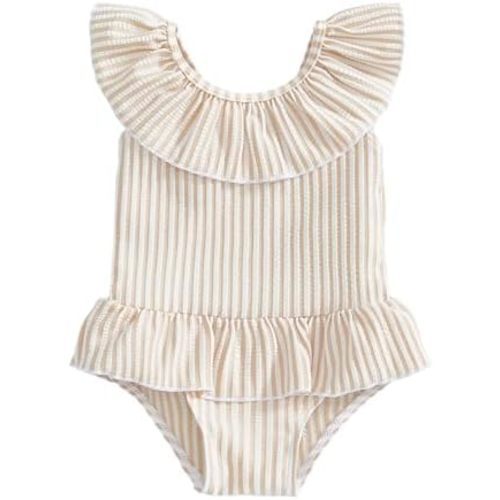 Toddler Baby Girls Seersucker Striped Sleeveless One Piece Swimsuit Bathing Suit Little Girls Ruffled Swimwear