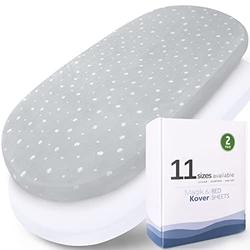 Bassinet Sheets 2 Pack, Fit for SNOO Smart Sleeper, UPPAbaby Bassinet, Chicco LullaGo Anywhere Bassinet and Moses Basket, Baby Boy/Girl, Ultra Soft & Super Stretchy, White & Grey Ball,13" x 30"
