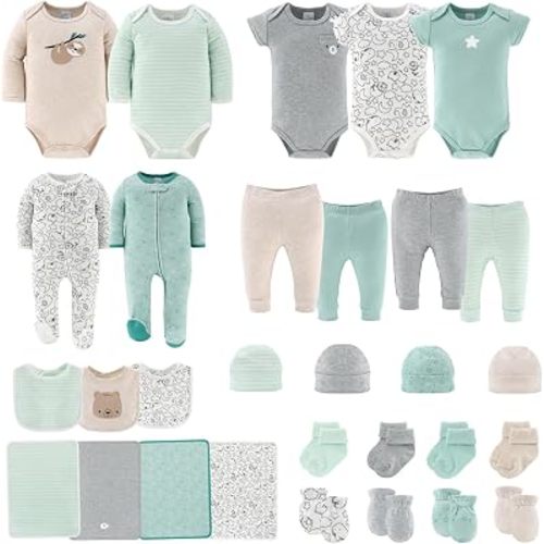 The Peanutshell Baby Layette Gift Set for Boys or Girls - 30 Piece New Born Unisex Gift Set, Baby Clothes & Newborn Essentials Must Haves - Newborn Clothes 0-3 Months - Restful Basics