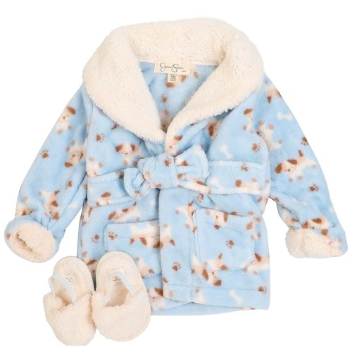 Jessica Simpson Baby 2 Pc Bath Robe and Slippers Set One Size Blue