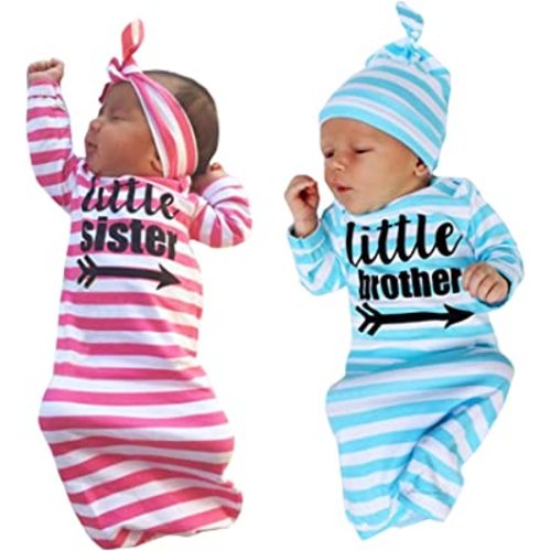 2 Pack Unisex-Baby Clothes Newborn Twins Nightgown Little Brother Sister Sleepwear Sibling Matching Outfits Set