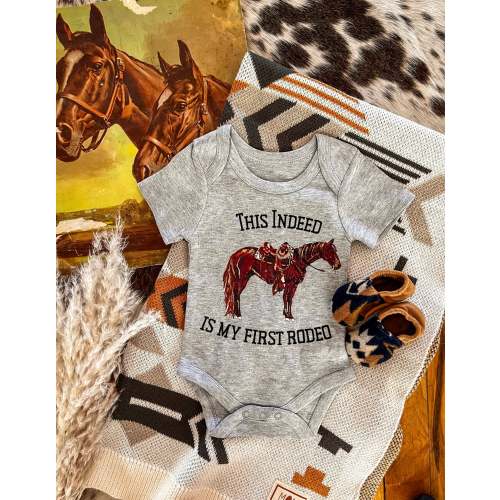 Indeed My First Rodeo S/S Onesie/S/S Tee(little kid)(Heathered Grey) – theFRINGEDpineapple