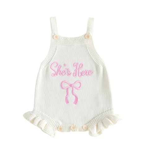 Baby Sweater Knit Romper Newborn Girl Halloween Pumpkin Sweaters Outfit | Sleeveless Ruffle Knitted Overalls Bodysuit Fall Winter Clothes