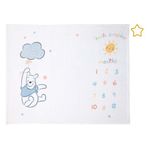 Disney Winnie the Pooh White, Yellow, Aqua Milestone Baby Blanket