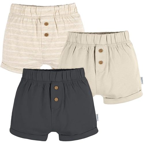 Gerber Unisex-Baby 3-Pack Knit Shorts - 12 Months - Grey