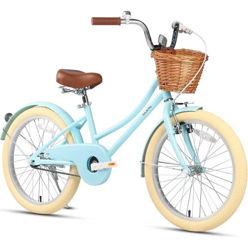 Glerc Little Molly 12-20 Inch Kids Retro Cruiser Bike for 2-13 Year Old with Wicker Basket & Training Wheels/Kickstand, Multiple Colors