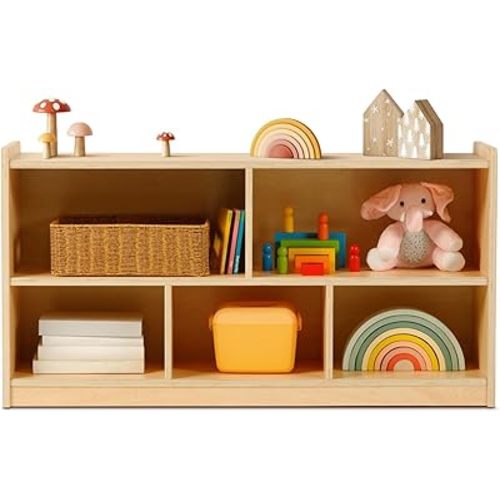 OOOK Montessori Shelf 5-Section Wooden Storage Cabinet, 2-Shelf Toy Organizers and Storage, Kids Classroom Organizer, Playroom, Daycare and Preschool