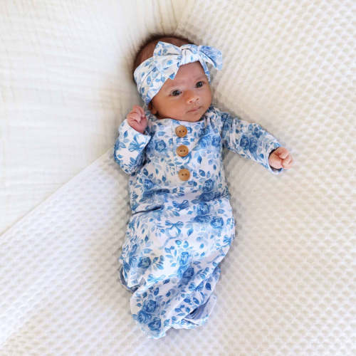 Betsy's Blooms Newborn Baby Knot Gown & Hat Set