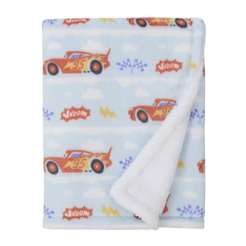 Disney Cars Lightning McQueen Super Soft Sherpa Baby Blanket - Red, Light Blue