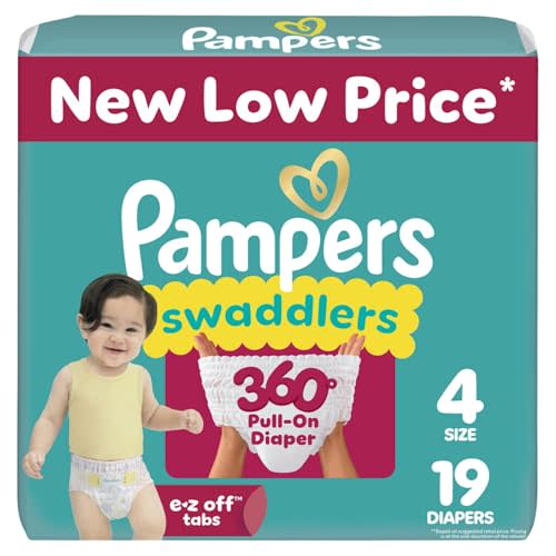 Pampers Diapers - Swaddlers 360° - Size 4, 19 Count, up to 100% Leakproof Comfy Dry Fit, Designed for Easy Changes, Pull On Baby Diaper