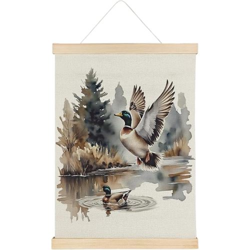 SereneHanctuary Vintage Mallard Duck Wall Art, Duck Hunting Nursery Pictures Wall Decor, Farmhouse Wildlife Nature Poster Hanger Frame for Home Kids Room Bedroom Living Room Decor, 12x16 Inches