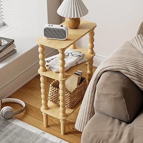 Side Table, Small End Table with Storage Shelf, 3-Tier Small Coffee Tables for Living Room Bedroom Narrow Spaces(Oak)