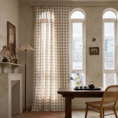 Gingham Check Semi Sheer Curtains, Farmhouse Buffalo Plaid Drapes for Living Room Bedroom, Rod Pocket Window Treatments
