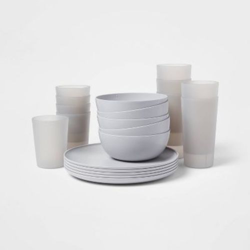 20pc Plastic Dinnerware Set Gray - Room Essentials™: Modern Dishes, Plates, Bowls & Tumblers, Dishwasher & Microwave Safe