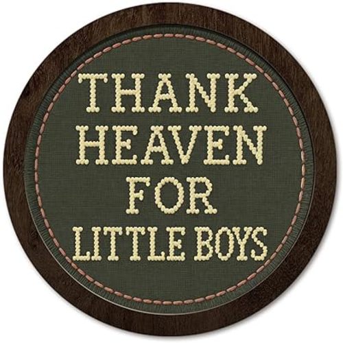 PeakClub Baby Boy Room Baby Shower Decor, Thank Heaven for Little Boys Wall Decor, Playroom Round Wooden Wall Art, Boys Toddler Room Nursery Decoration 10x10 Inch - Green