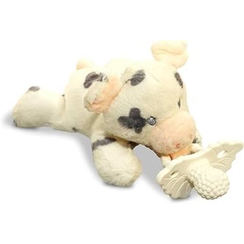 RaZbaby Pig RaZbuddy w/RaZberry Teething Relief Pacifier – Soothes Sore Gums w/Nature-Inspired Texture, 100% BPA-Free Silicone Teether, Detachable Stuffed Animal – 3 Months+ Teether, Coconut