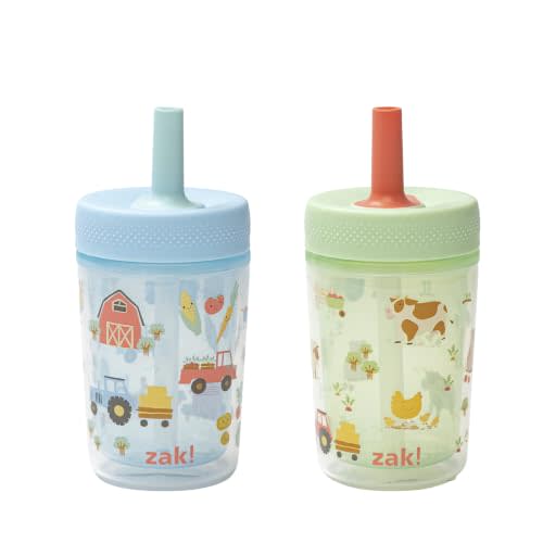Zak Designs Barnyard Harvest Capri 9oz Leak-Proof Toddler Cups, 2-Pack | BPA Free, Double Wall Plastic, Sippy Cups, Cupholder Friendly, Dishwasher Safe, Easy Clean, For Preschool, Home or Daycare