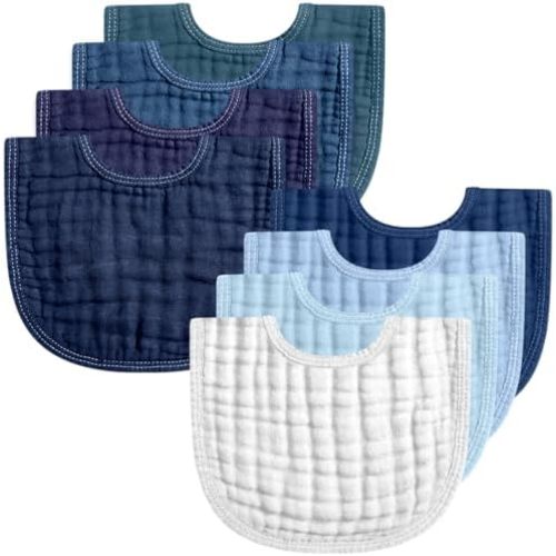 Frienda 8 Pcs Muslin Baby Bibs Cotton Bandana Drool Bibs Bulk for Newborn Infant 6 Absorbent Layers Feeding Accessory